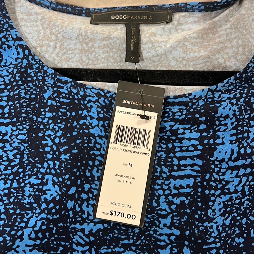 BCBGMaxAzria Pacific Blue and Black Printed Mini Dress